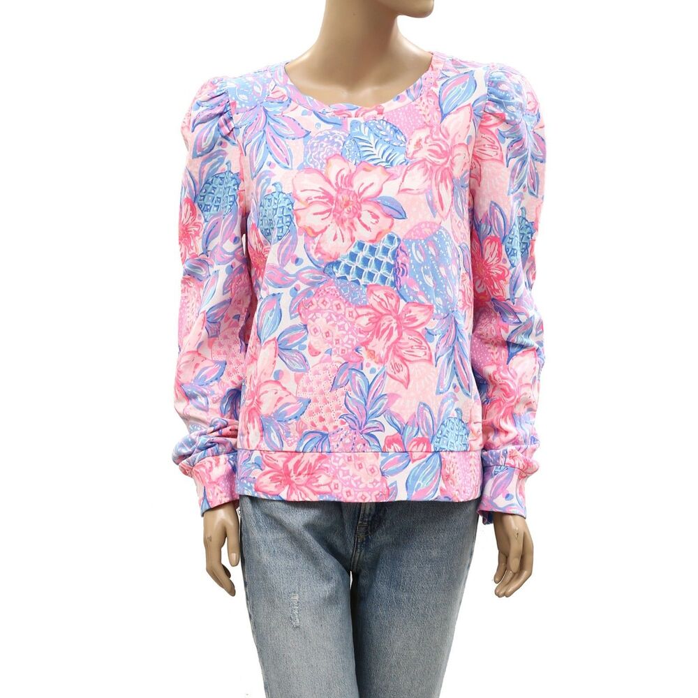 Lilly Pulitzer Jansen Pullover Sweatshirt Top Long Sleeve Print Cotton L 288148
